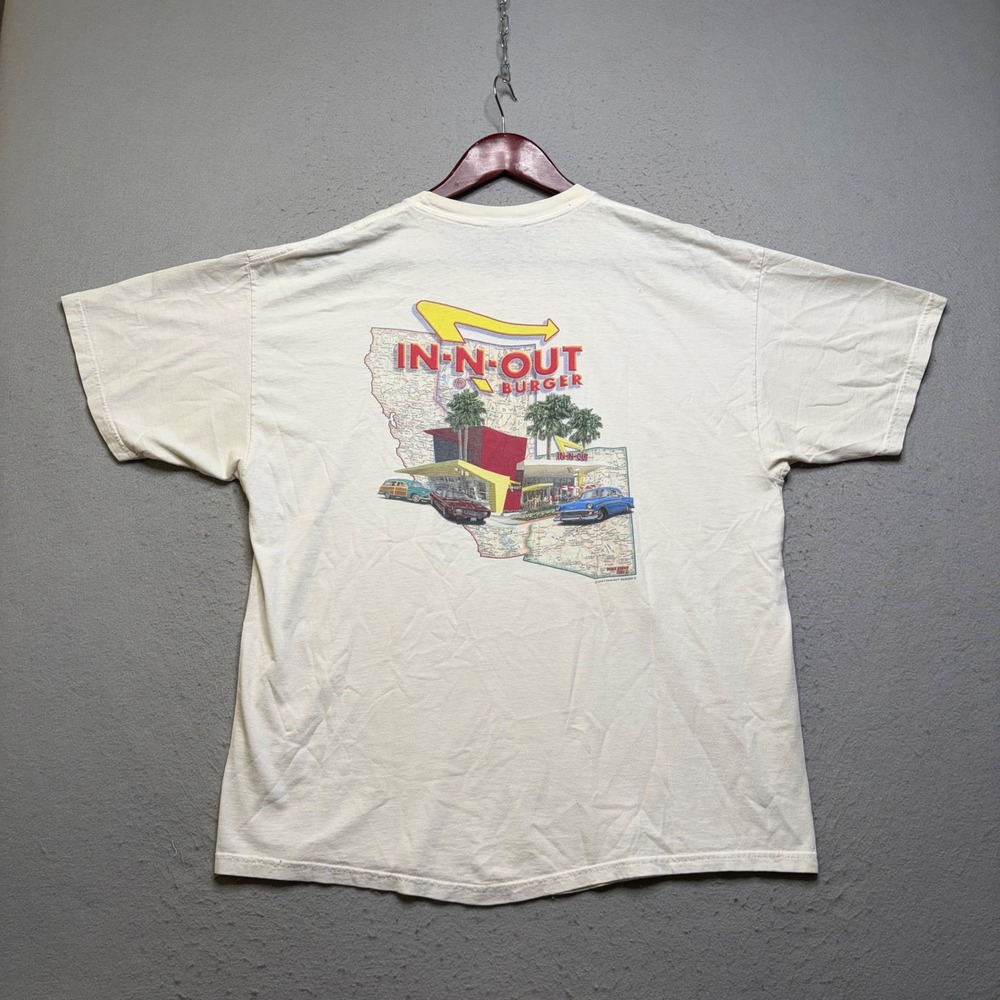 In-N-Out Burger T Shirt Mens Large White 2001 Mike Rider Map Graphic Y2K Vintage